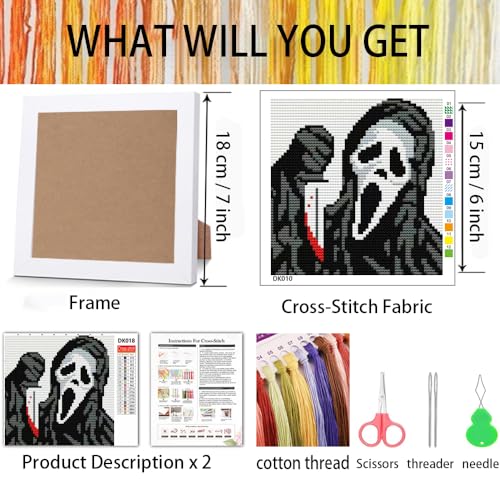 Tiwabb Horror Stamped Cross Stitch Kits for Adults Beginners with Frame - color: Ghost Horror Cross Stitch with Frame