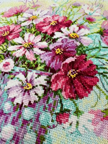 RIOLIS 2228 Watercolor Cosmos Counted Cross Stitch Kit 11.75 x 11.75 in