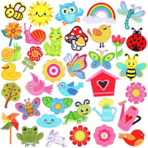 AUGSUN 36Pcs Spring Iron on Patches Garden Embroidered Sew Applique - style: Spring