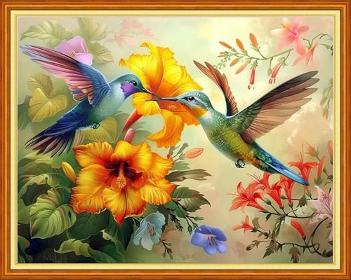 Artvxeay Stamped Cross Stitch Kits - Embroidery Kits for Beginners Cross Stitch Kits for Adults 11 CT Printed Patterns Needlepoint Kits- Hummingbirds Collect Honey 16x20 inch - color: Hummingbirds Collect Honey 16x20 inch