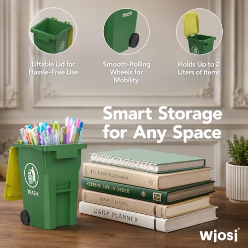 Wiosi Mini Trash Can/Recycle Bin Pencil Holder for Desks, Blue/Green - color: Blue-Green, size: 5"