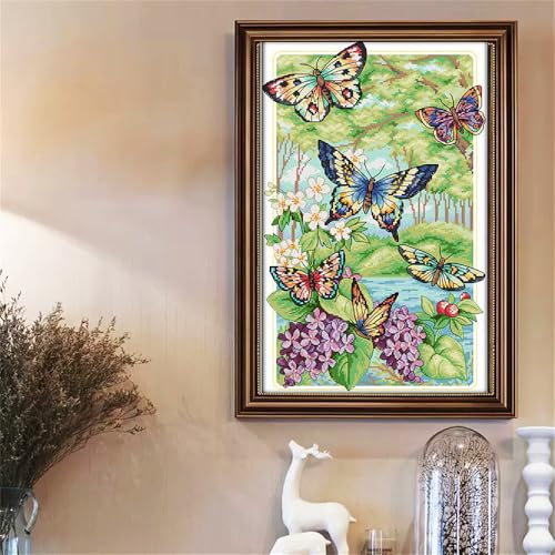 JOYSEWING Butterfly Stamped Cross Stitch kit for Adult 11CT Printed Counted Cross-Stitch Embroidery kit for Beginners DIY Craft Kits Home Decor (Butterflies Fly in the Forest(11CT) 15.75 ×23.62 inch) - color: Butterflies fly in the forest(11CT) 15.75 ×23.