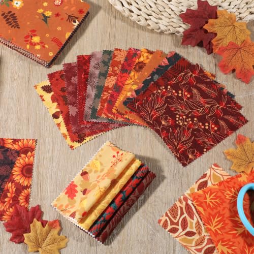 5 Inch Fall Cotton Fabric Squares, 84 Pack 21 Styles Autumn Charm Pack - color: Burnt Orangeow, size: 5″