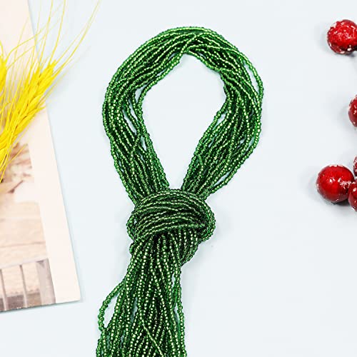 11/0 Glass Silver Lined Seed Beads Hanks (1 Hank 3 Meters, 3 Strings, Total 9 Meters, About 6000pcs, Dark Green Sliver Lined) - color: Dark Green-Sliver Lined