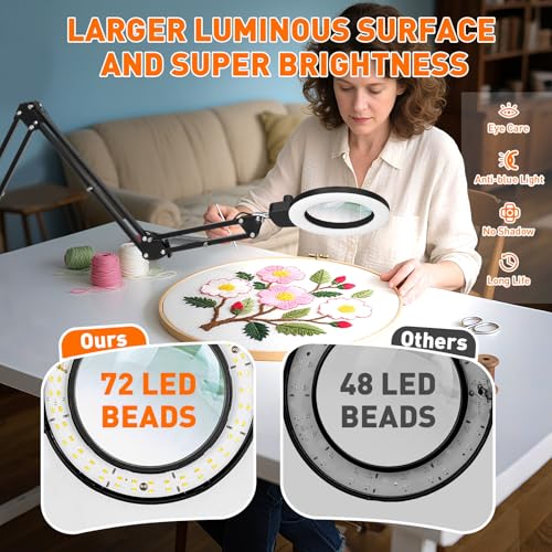 KIRKAS 12X Magnifying Glass with Light and Stand, Extra-Long Arm Knob - size: 12X 35 INCH Clamp