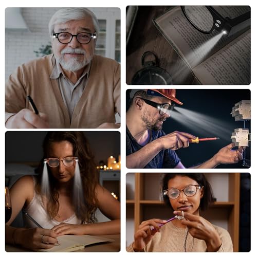 Bright LED Readers with Light Magnifying Glasses Blue Light Blocking Eyeglasses for Women Men Nighttime LED Reading Glasses+100 - size: +100