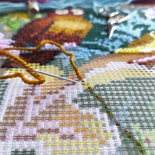 Brvsk Tapestry Needlepoint Kit for Adults and Beginners — Owl by John Henry Dearle 16″ × 16″ with Clear, Precise Printed Design on Cotton Canvas; Includes 2 Needles, Yarn, and Easy-Read Chart - color: Owl
