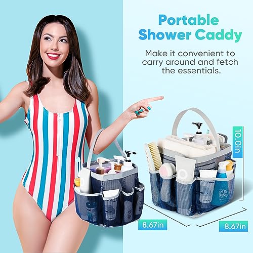 EUDELE Mesh Shower Caddy Portable for College Dorm Room Essentials,Portable Shower Caddy Dorm with 9-Pocket Large Capacity, Shower Bag for Beach, Swimming, Gym, Travel essentials, Navy Blue-Grey - color: Navy Blue-Grey