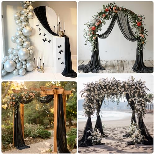 Wedding Arch Draping Fabric 2 Panels Black Sheer Backdrop Drapes - color: Black, size: 2 Panels