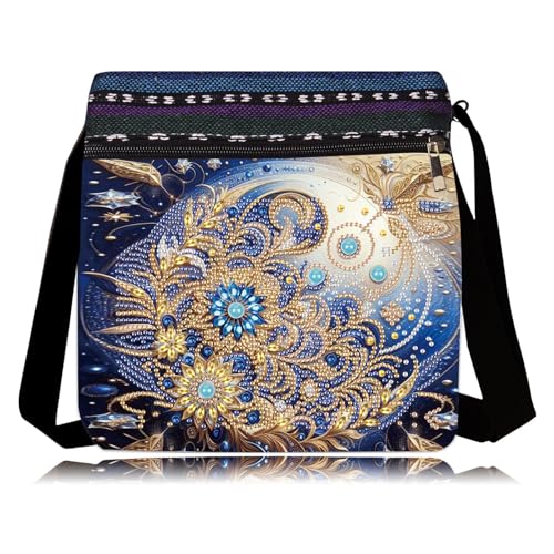 LSQFS 5D Diamond Painting Shoulder Bag, DIY Diamond Art Kits for Adults with Adjustable Strap & Zipper, Artistic Handbag for Women, Perfect for Shopping & Daily Use - color: Blue