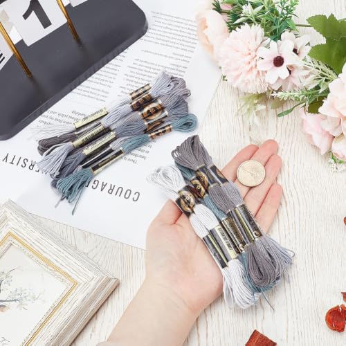 16 Skeins 140 Yard Gray Embroidery Floss 6 Ply Gradient Color Embroidery Thread Polyester Cross-Stitch Threads Friendship Bracelets String for Hand Embroidery String Art DIY Creation - color: Gray