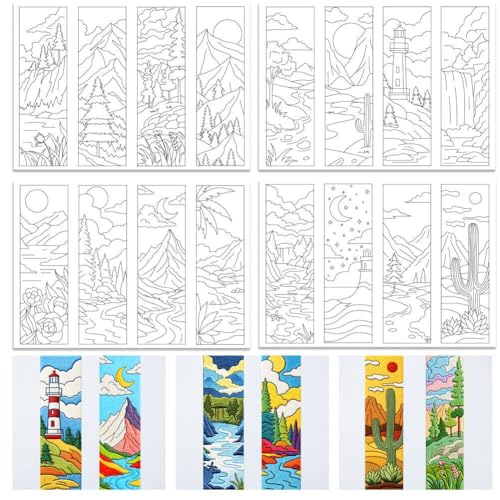 ORIGACH 4 Sheets Water Soluble Embroidery Patterns Stabilizers - 16 Pcs Pre-Printed Landscape Bookmark Designs - Stick & Stitch Embroidery Paper for Hand Sewing Lovers - color: Landscape Bookmark