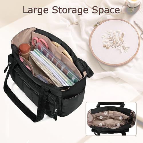 LUXJA Large Puffy Embroidery Bag with Multiple Pockets, Black