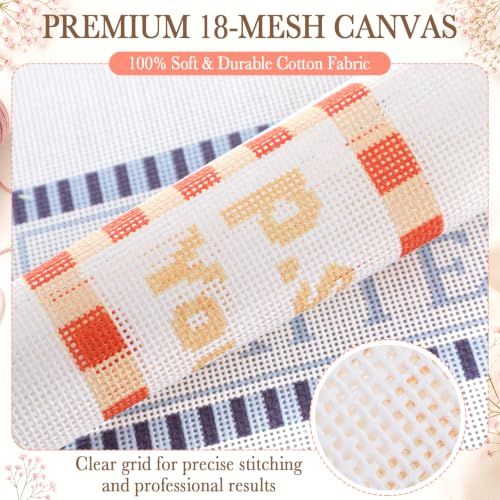 Moukeren 3 Pieces 10 x 8 Inch Bound Needlepoint Canvas, Pre Printed 18 Mesh Blank White Needlepoint Mesh Cloths Pure Cotton Embroidery Fabric with Non-fray Edges for Cross Stitch Project DIY Gift