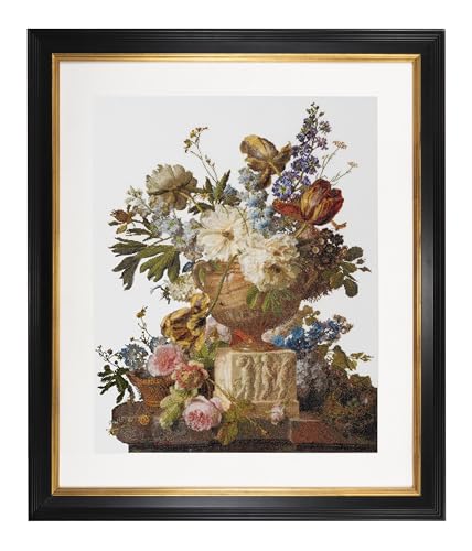 Thea Gouverneur - Counted Cross Stitch Kit - Flower Still-Life with an Alabaster Vase - Aida - 18 Count - for Adults - DMC Embroidery Threads and Other Cross Stitch Supplies Included - 580A - color: 580A Aida