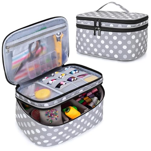 Luxja Double-Layer Large Sewing Organizer, Polka Dots - color: Grey Dots, size: Large