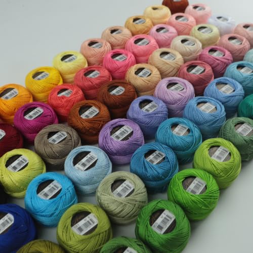 60 Colors Set Size 8 Double Mercerized Egyptian Long Staple Cotton Pearl Thread Crochet Embroidery Craft Tatting Applique 5 Grams 43 Yards Per Ball (60 Colors Set A) - color: 60 Colors Set A