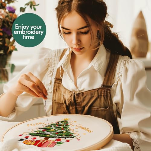 wtisan Christmas Embroidery Kit, Cross Stitch Kits for Beginners, Needlepoint with All Tools & Instructions, Stamped Hand Embroidery Starter Kit for Holiday Crafts & Xmas Home Decor, W10 - color: W10, size: 3 Pack