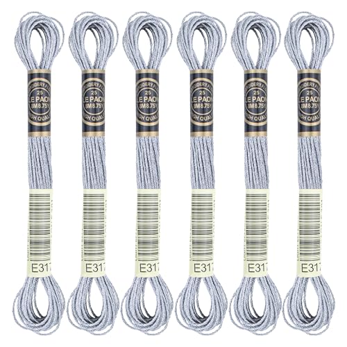 6 Skeins Embroidery Thread, Metallic Grey Embroidery Floss Friendship Bracelet String, Polyester Cross-Stitch Threads for Hand Embroidery, String Art - color: grey