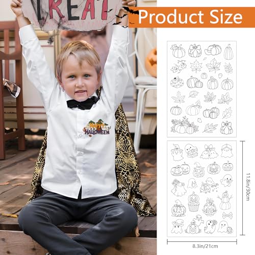 Rngmsi Water Soluble Embroidery Patterns - 4 Sheets Halloween and Fall Stick and Stitch Embroidery Designs, Autumn Pumpkin Ghost Theme Wash Away Transfer Paper Stabilizers for Hand Sewing - color: Halloween Fall