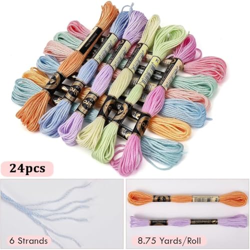 24 Skeins 210 Yards Variegated Embroidery Floss Cross Stitch Thread 6 Ply Macaroon Friendship Bracelet String Yarn Threads Bulk for Jewelry Making Bracelet Knitting Stitching DIY Crafts - color: Candy Color