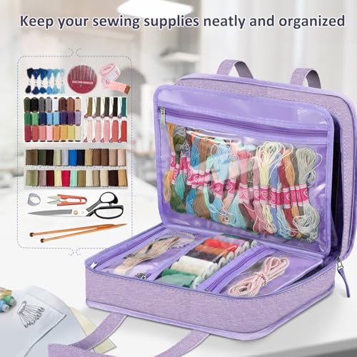 FINPAC Sewing and Craft Supplies Storage Tote Bag with Clear Pockets - color: Lavender