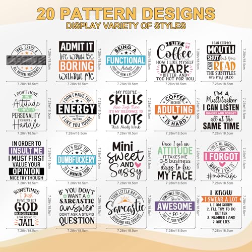 Wxiben Sarcastic Iron on Transfers for T-Shirts - 20 Sheets Funny Snarky Dtf Transfers Ready to Press Humorous Quotes Iron on Patch Decals Heat Transfer Vinyl Stickers for Clothing Hoodie DIY Crafts - style: Humorous Quotes