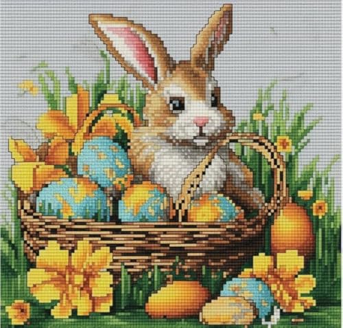 14 CT Cross Stitch Kits for Beginners Bunny & Easter Eggs Printed Stamped Cross-Stitch Supplies Needlework Printed Embroidery Kits DIY Kits Needlepoint Starter Kits 27×26cm