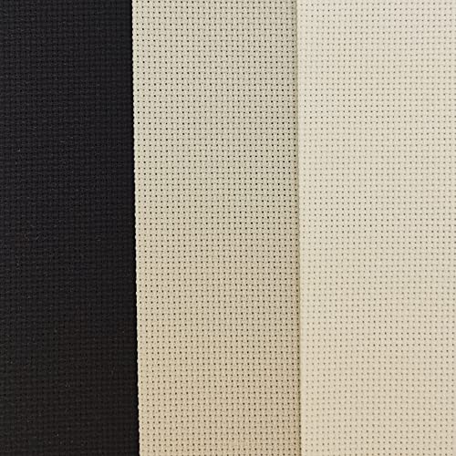 KCS 3 pc of 12" x 18" 18CT Counted Cotton Aida Cloth Cross Stitch Fabric (Antique White+Pearl Grey+Black) - color: Antique White+pearl Grey+black