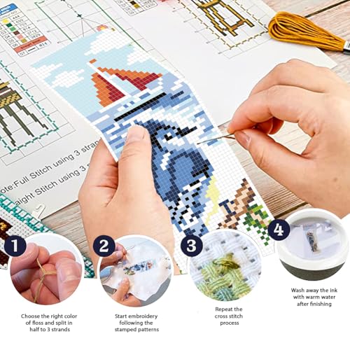 FREEBLOSS 6 Set Cross Stitch Bookmark Kit Stamped Cross Stitch Kit Four Flower and Birds Pattern Embroidery Set with Instruction for Adults 8''*2.4'' - style: Season Birds
