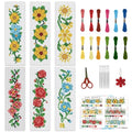 INFUNLY 6 Set Cross Stitch Bookmark Kit Rose Flower DIY Cross Stitch Kit 8"x2.4" Pre-Printed Sunflower Stamped Embroidery Bookmark with Instruction for Beginners Book Lovers Adults Craft Gift - style: Flowers