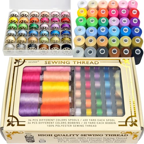 72Pcs 36 Colors Prewound Metal Bobbins and 36 Colors Sewing Thread Spools for Hand & Machine Sewing, Emergency and Travel, DIY and Home - color: rainbow color