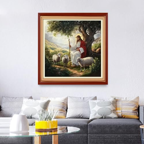 Foxhool Stamped Cross Stitch Kits,11CT Printed Cross Stitch Pattern Full Embroidery Kits for Beginner Needlepoint Kits&Jesus Shepherd 18x18 inch - color: ColorSet08