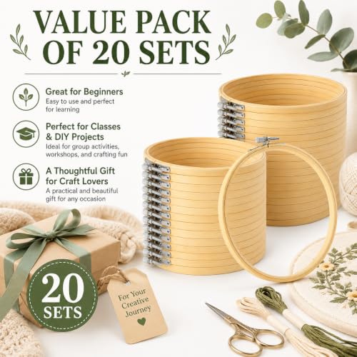 EATHEATY 20 Sets 6 Inch Bamboo Embroidery Hoops for Cross Stitch