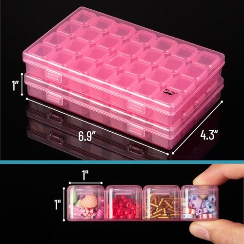 Mr. Pen- Bead Storage Containers, 28 Grids, 2 Pack, Transparent Pink - color: Transparent Pink, size: 2 Pack-56 Pcs(6.8"x4.4"x1")