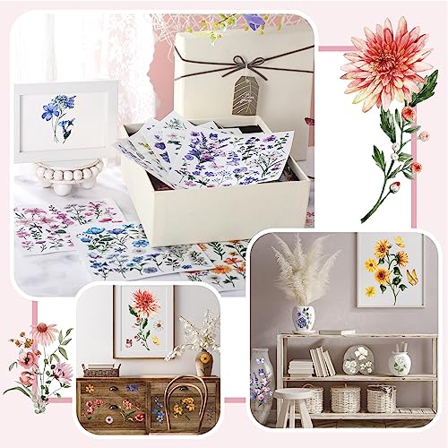 BBTO 12 Sheets Wildflower Rub on Transfers for Crafts Wood Furniture Decor - style: Fresh Flowers