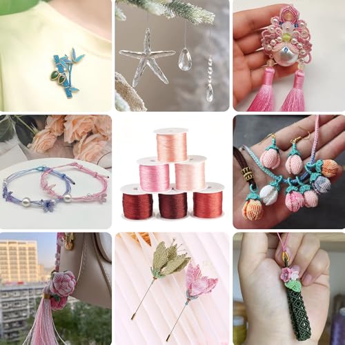 KISSITTY 328 Yards 6 Rolls Polyester Braided Metallic Thread Embroidery Threads Jewelry Beading Thread Thin Beading String for Jewelry Making Embroidery DIY Braided Bracelets Sewing Craft Bead Weaving - style: Assorted 2