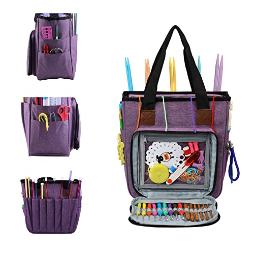 crochet bag,knitting bagBackpack and Tote Bag Storage Bag ，Large capacityYarn Storage Organizer Travel Crochet Bag Women Carrying Crochet Accessories Knitting Needles Crochet - color: purple
