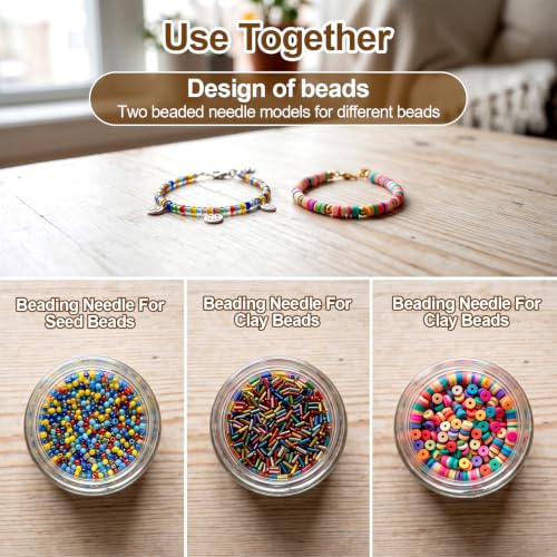 Ouligay 5 pcs Beading Needle, Bead Threader, 2 Types Stainless Steel Bead Needle 0.6mm, Big Eye Beading Needles Bead Needles for Jewelry Making Efficient & Sturdy(Curved)