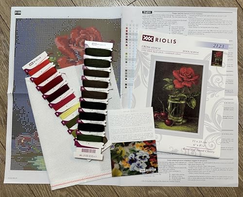RIOLIS 2123 Rose and Sweet Cherry Counted Cross Stitch Kit 6 x 8.25 in - style: Rose and Sweet Cherry 2123