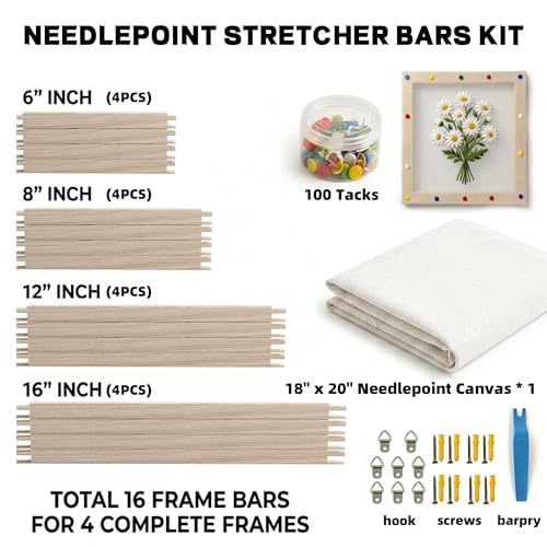 WowMoment Stretcher Bars for Needlework, 16 Pcs Wooden Frame Set