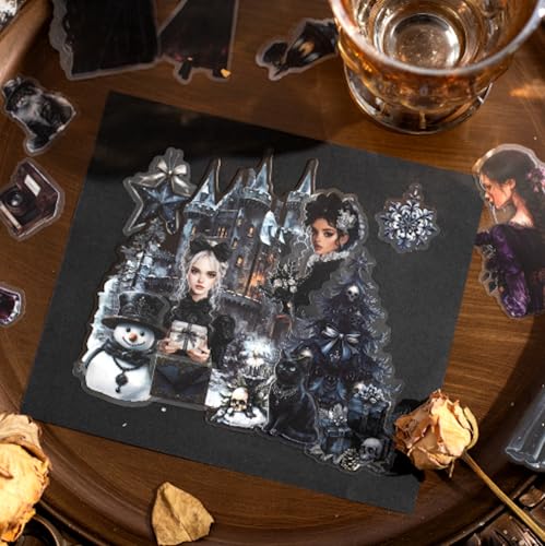 150 Pcs Black Gothic PET Stickers for Scrapbook Journaling - color: Dark World