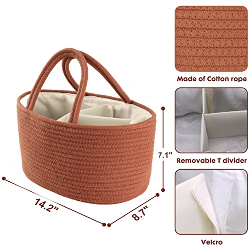 XUANGUO Cotton Rope Baby Diaper Caddy Organizer Basket with handles Rust - color: Rust, size: Regular