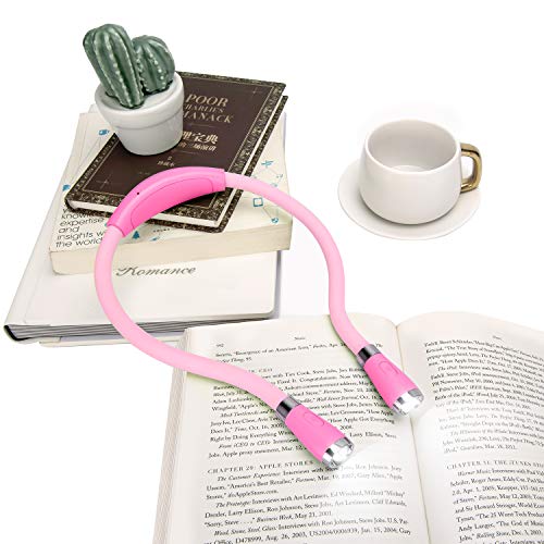 LED Neck Book Light, USB-C Rechargeable, Hands Free, 4 Super Bright LED Bulbs, 3 Adjustable Brightness, Best for Reading in Bed, Knitting, Walking, Jogging, Mending in Night (Pink) - color: Pink