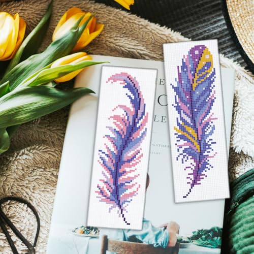 ORIGACH 6 Pack Feather Cross Stitch Bookmark Kit - style: Feather