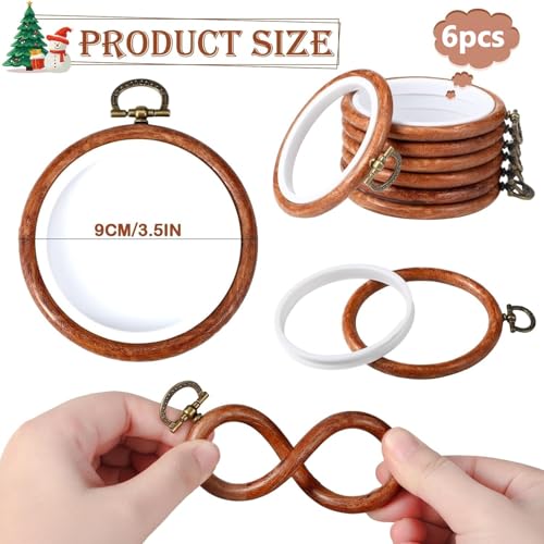 6 Pcs Round Embroidery Frame Circle Rubber Ring Display Cross Stitch Ornament Frame Kits for Craft Sewing DIY Hanging Gifts (3.5inch) - size: 3.5inch