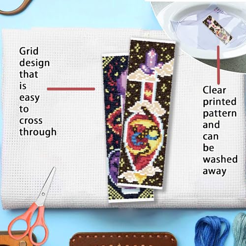 FREEBLOSS 6pcs Potion Cross Stitch Bookmark Kit 11CT Stamped Cross Stitch Kit DIY Embroidery Bookmarks Set with Felts Backing Instructions for Adult Beginners 8"x2.4" - style: Magic