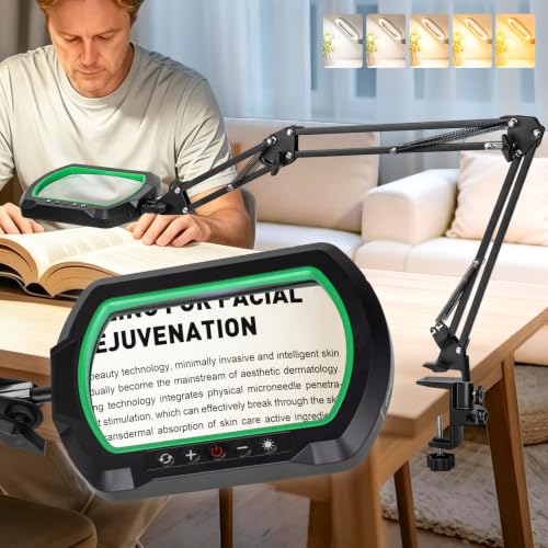 15X Rectangle 3-Section Magnifying Glass with Light and Clamp-Green - color: Green, size: 15X