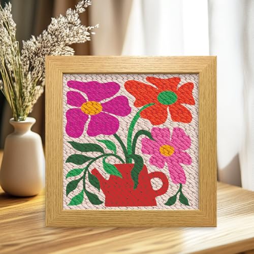 BEUNITONE 2 Sets DIY Punch Needle Kits for Beginners,Bohemian Flower Pre-Printed Pattern,Embroidery Punch Needle Starter Kits for Adults,Includes Pre-Printed Cloth,Yarns,Hoops,Threader and Instruction - color: 08-Boho