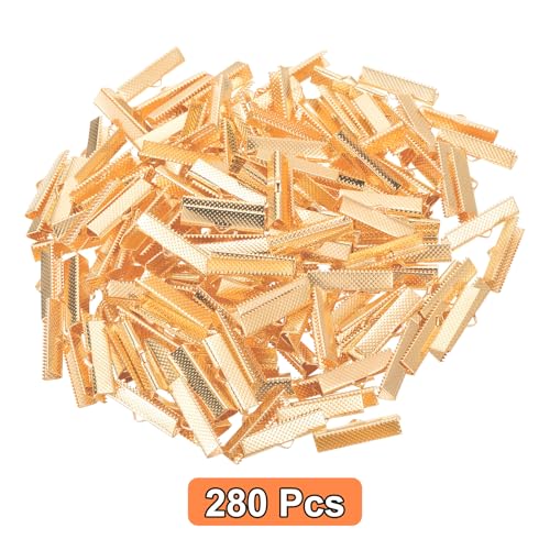 uxcell 280Pcs Ribbon Crimp Clamp Ends, 25mm Bookmark Pinch Crimp Ends, Cord Ends Fasteners Clasp Crimp Ends for DIY Bracelet Necklace Jewelry Making, Light Golden - color: Light Golden, size: 25mm